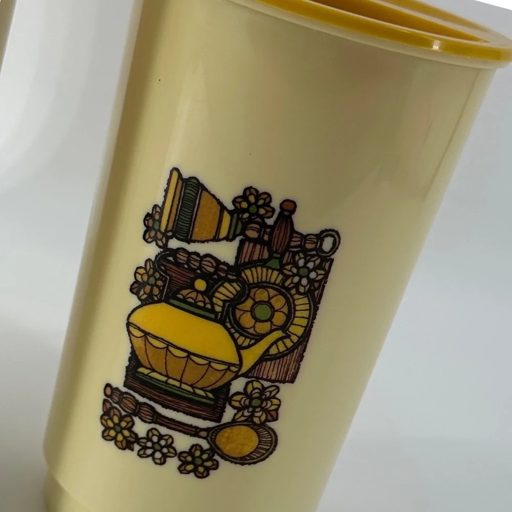 Vintage MCM Nesting Kitchen Canister Set Cream Yellow Retro 70s Excellent